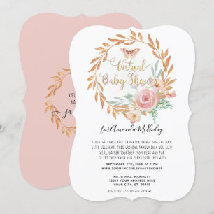 Invitation Aquarelle moderne Floral Rose Or Douche virtuelle