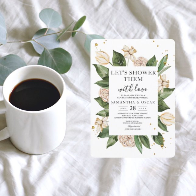 Invitation Aquarelle moderne Floral Vert & Jaune Cadre (Créateur téléchargé)