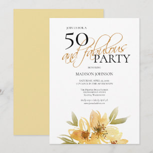 Invitation Aquarelle moderne Jaune 50 et Fabuleux anniversair