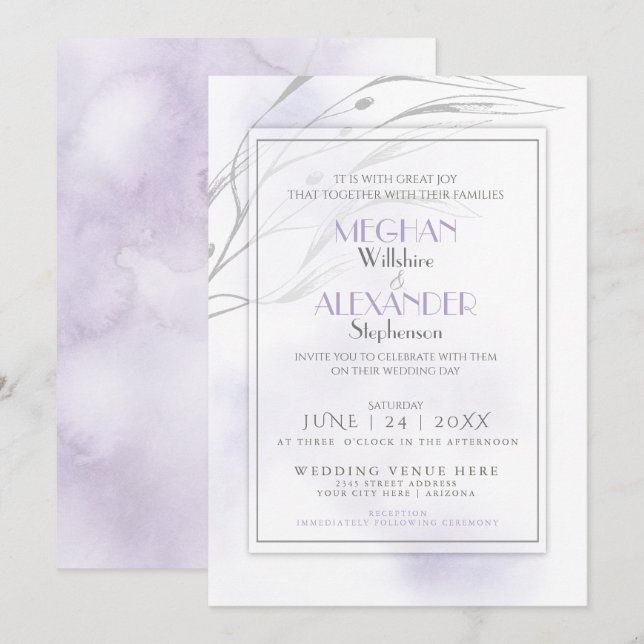 Invitation Aquarelle moderne Lilac (Devant / Derrière)