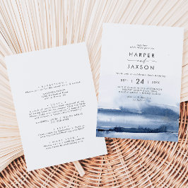 Invitation Aquarelle moderne | Mariage avant et arrière bleu