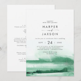 Invitation Aquarelle moderne | Mariage avant et arrière vert