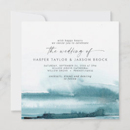 Invitation Aquarelle moderne | MARIAGE CARRÉ TURQUOISE