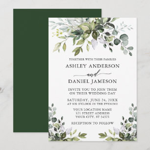 Invitation Aquarelle moderne Mariage de calligraphie verte