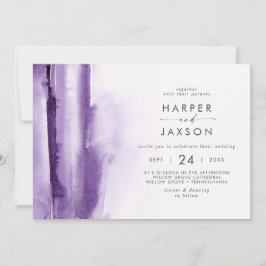 Invitation Aquarelle moderne | Mariage horizontal violet
