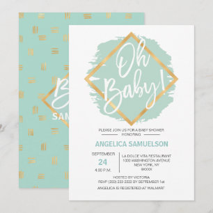 Invitation Aquarelle moderne Mint Vert Or Oh Baby shower