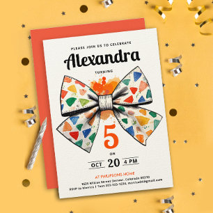 Invitation Aquarelle moderne orange colorée Bow Party