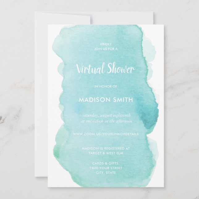 Invitation Aquarelle moderne Pastel Mint Green Virtual (Devant)