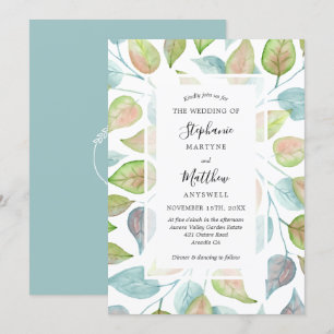 Invitation Aquarelle moderne Peint Feuille Mariage de feuilla