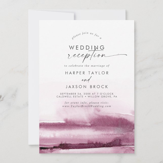 Invitation Aquarelle moderne | Réception de mariage rouge (Devant)