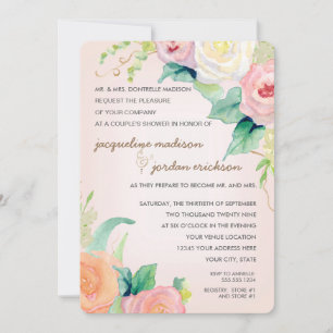 Invitation Aquarelle moderne simple Roses floraux corail rose