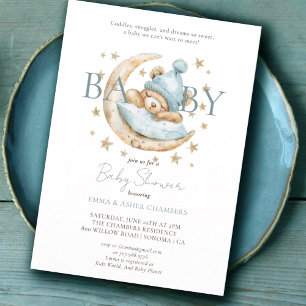 Invitation Aquarelle moderne Teddy Bear Baby shower bleu