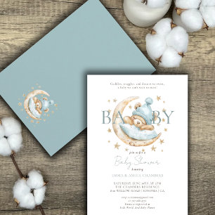 Invitation Aquarelle moderne Teddy Bear Baby shower bleu