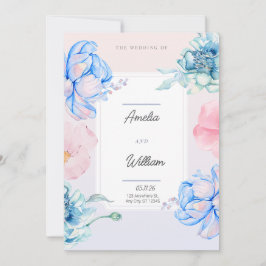 Invitation Aquarelle Moderne Tendance Florale Vert Bleu Rose