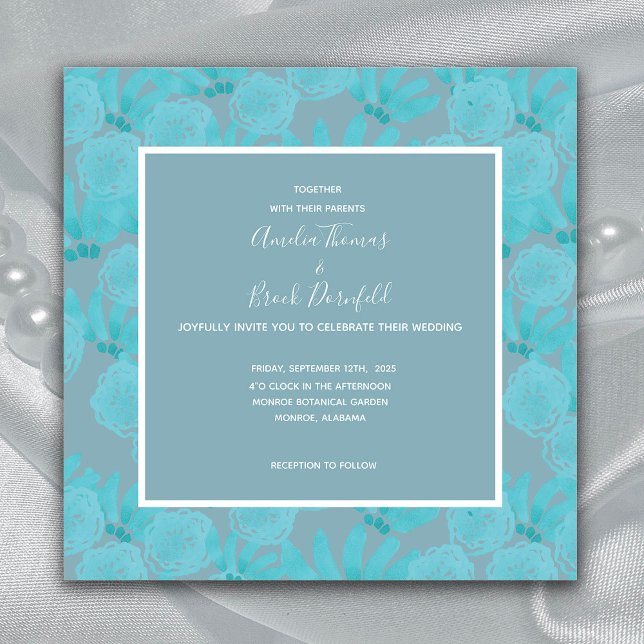 Invitation Aquarelle moderne Turquoise bleu Floral Design Mar (Créateur téléchargé)