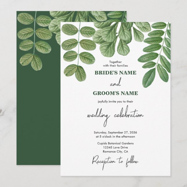 Invitation Aquarelle moderne vert émeraude Mariage vert émera (Devant / Derrière)