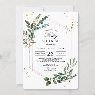 Invitation Aquarelle moderne Vert Eucalyptus Gold Frame