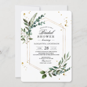 Invitation Aquarelle moderne Vert Eucalyptus Gold Frame 