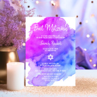Aquarelle moderne violet bleu étoile BAT MITZVAH