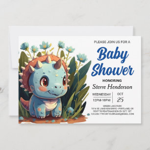 Invitation Aquarelle modifiable Cute Dinosaur Boy Baby shower