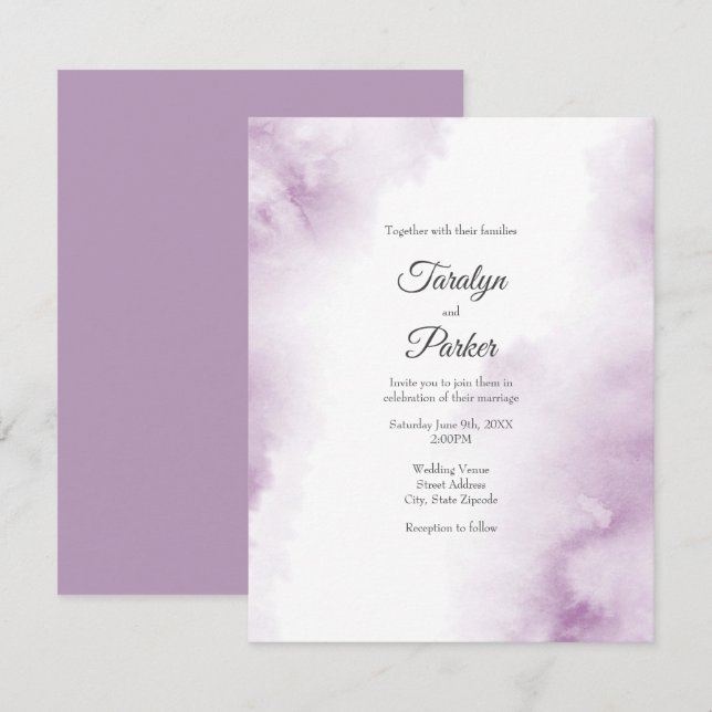 Invitation Aquarelle molle Mauve Plum Abstraite (Devant / Derrière)