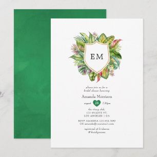 Invitation Aquarelle Monogramme Fête des mariées d'été tropic