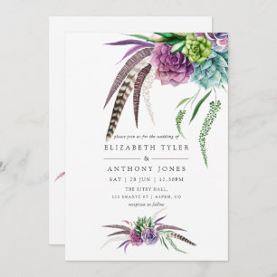 Invitation Aquarelle mystique Boho Mariage succulent