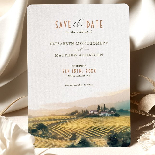 Invitation Aquarelle Napa Valley Vineyards Économisez la date (Créateur téléchargé)