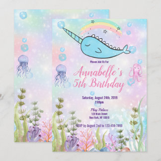 Invitation Aquarelle Narwhal sous la mer