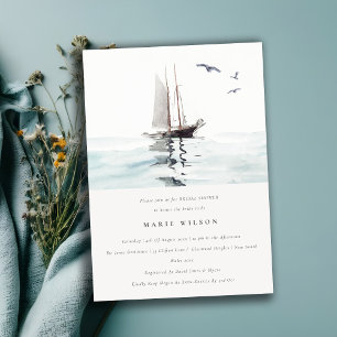 Invitation Aquarelle Nautique Fête des mariées de yacht à voi