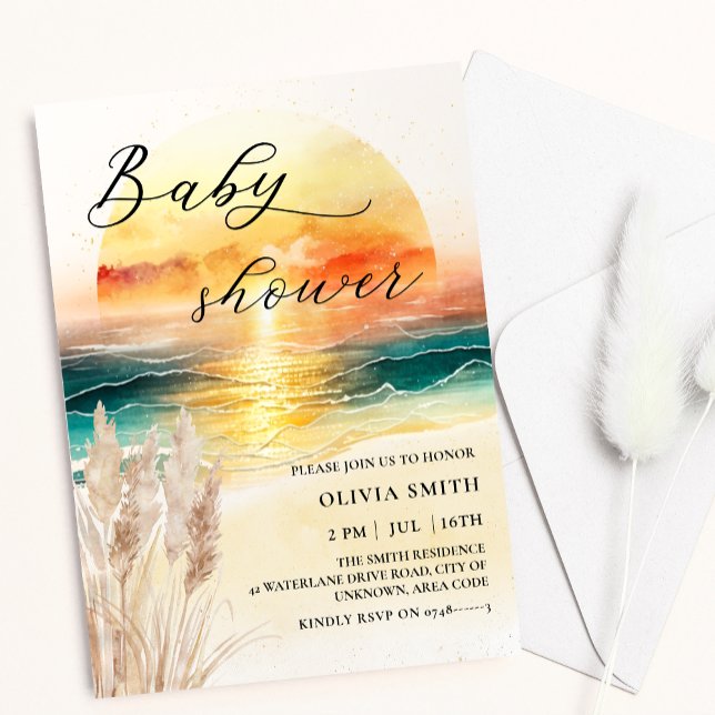 Invitation Aquarelle Nautique Océan Sunset Beach Baby shower (Créateur téléchargé)