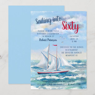 Invitation Aquarelle Nautique Yacht Soixante Anniversaire