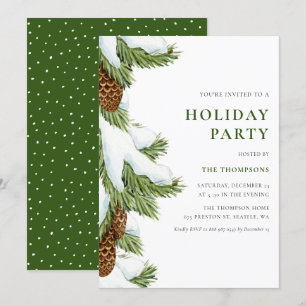 Invitation Aquarelle Neige Pine Aiguilles Fête