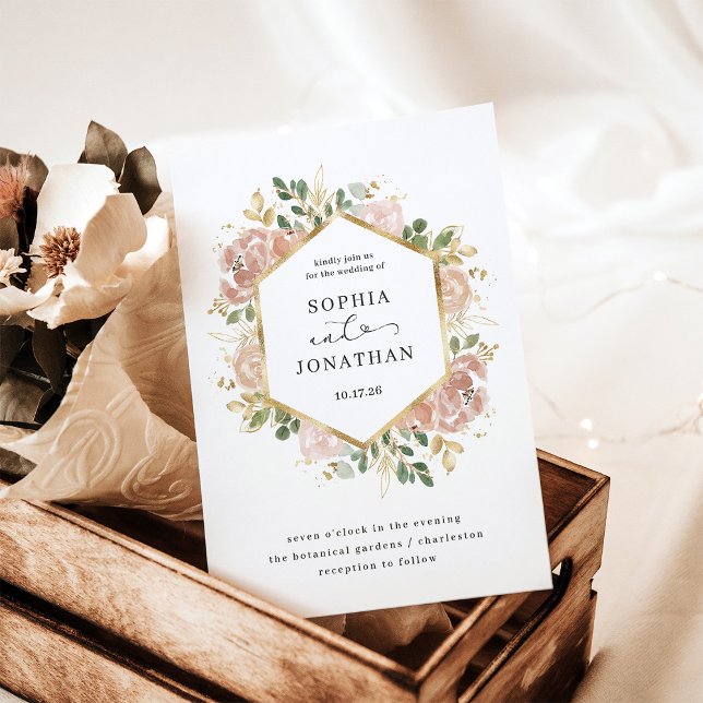 Invitation Aquarelle neutre blanc floral | MARIAGE (An elegant, neutral floral wedding invitation with a faux gold look)