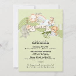 Invitation Aquarelle neutre pour les femmes Baby shower vert 
