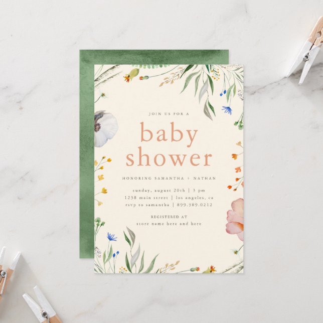 Invitation Aquarelle neutre pour les hommes Baby shower de la (Devant/Arrière en situation)