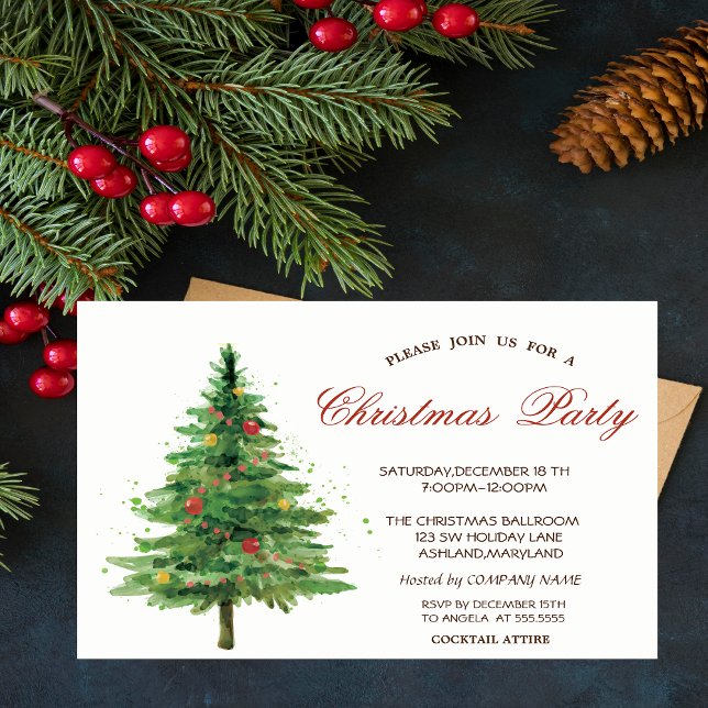 Invitation Aquarelle Noël Arbre Entreprise (Créateur téléchargé)