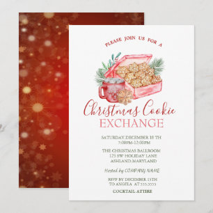 Invitation Aquarelle Noël Cookie Stars Rouge Noël