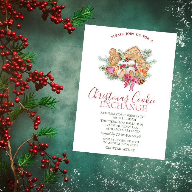 Invitation Aquarelle Noël Cookies Étoiles Noël Rouge (Créateur téléchargé)