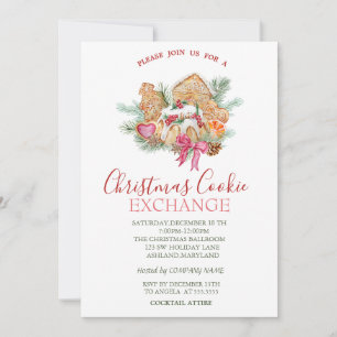 Invitation Aquarelle Noël Cookies Étoiles Vert Noël