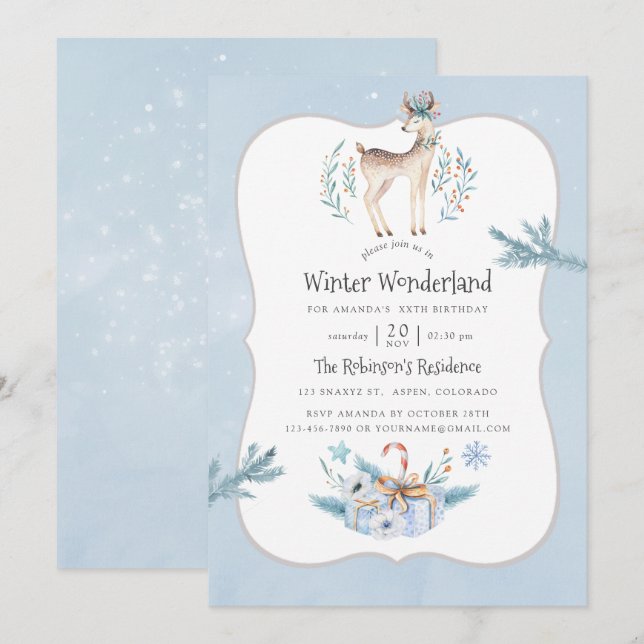 Invitation Aquarelle Noël Fête d'hiver Anniversaire (Devant / Derrière)