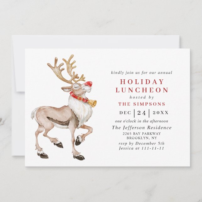 Invitation Aquarelle Noël rennes VACANCES DÉJEUNER (Devant)