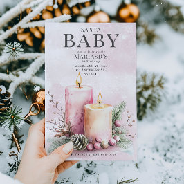 Invitation aquarelle Noël roseBougies 1er anniversaire