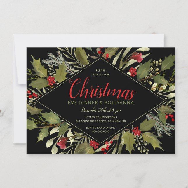 Invitation Aquarelle Noël Sove Party Vintage Holly (Devant)