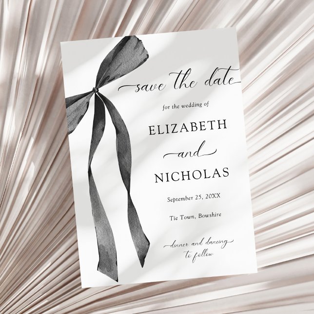 Invitation Aquarelle Noir Ribbon Bow Mariage Enregistrer La D (Créateur téléchargé)