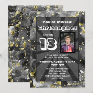 Invitation Aquarelle noire Ado Boys Anniversaire Photo dans