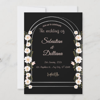 Invitation Aquarelle noire et blanche Mariage floral