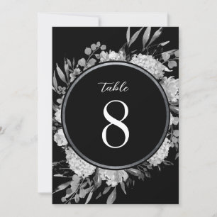 Invitation Aquarelle noire et blanche Numéro de la table flor