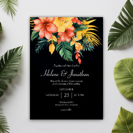 Invitation Aquarelle noire Floral Mariage tropical