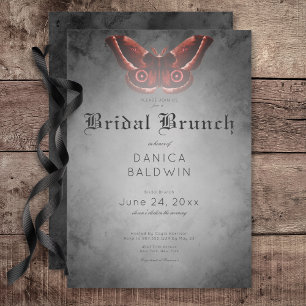 Invitation Aquarelle noire gothique Moth rouge Brunch nuptial